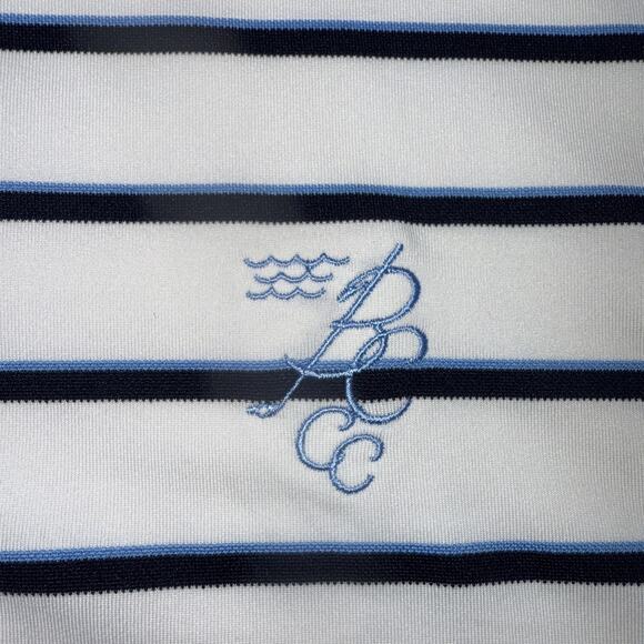 FootJoy Polo Shirt Mens Large Blue White Striped Golf Performance Stretch Logo - Picture 2 of 5